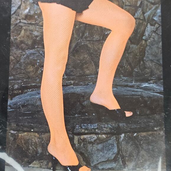 New Elegant Moments Fishnet Pantyhose One Size Orange Nylon Tights Costume - Picture 3 of 10